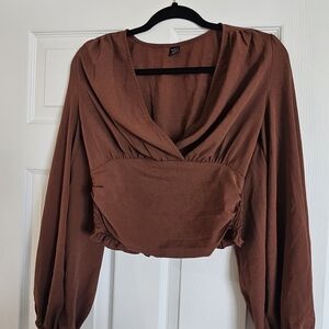 SHEIN Brown Draped Blouse